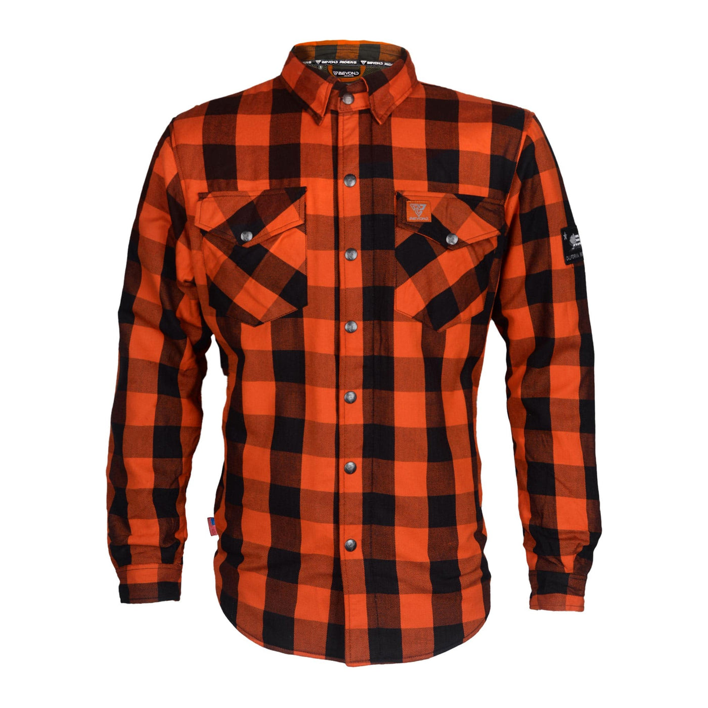 Protective Flannel Shirt with Pads "Autumn Blast" - Orange and Black Checkered