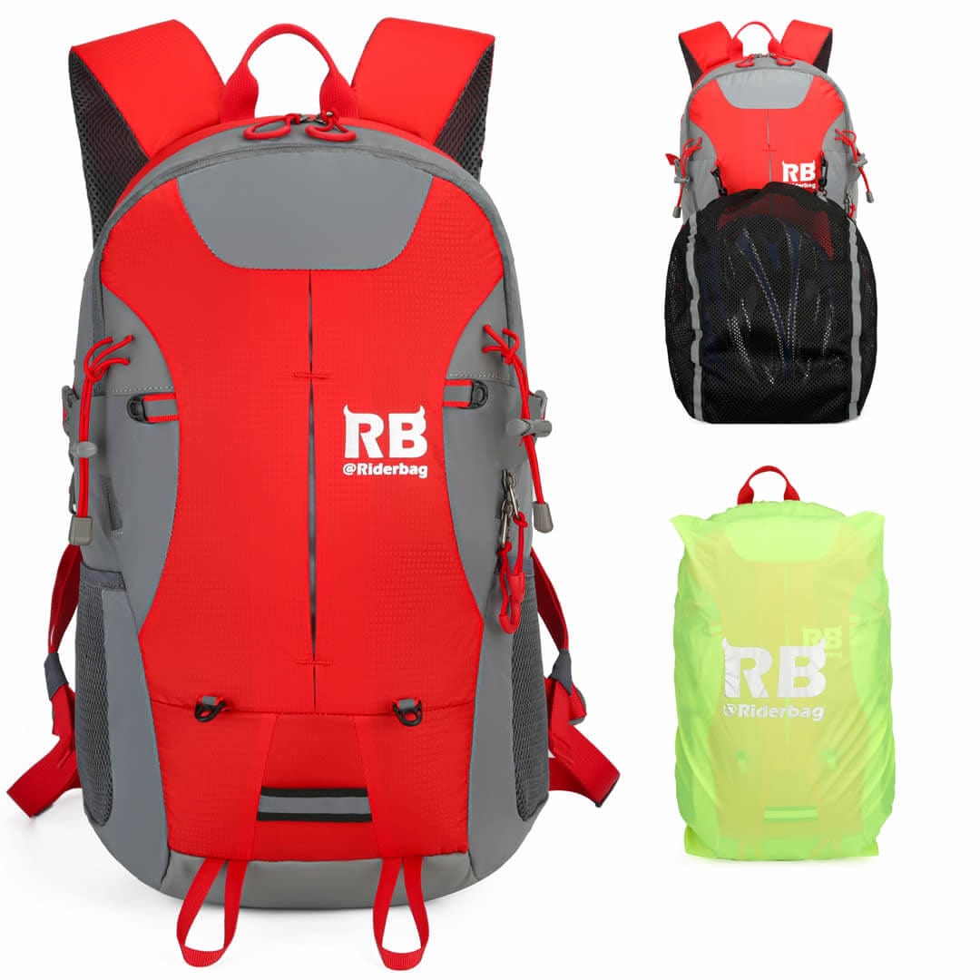 amazon faux leather backpack Riderbag Reflective Motorcycle Backpack, Red