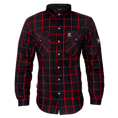 Protective Flannel Shirt with Pads "Crimson Lane" - Black and Red Stripes