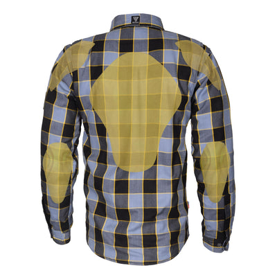 Protective Flannel Shirt with Pads "Yellow Yield" - Grey Checkered and Yellow Stripes