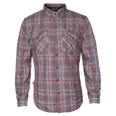 Protective Flannel Shirt with Pads "Rogue Road" - Grey and Red Stripes