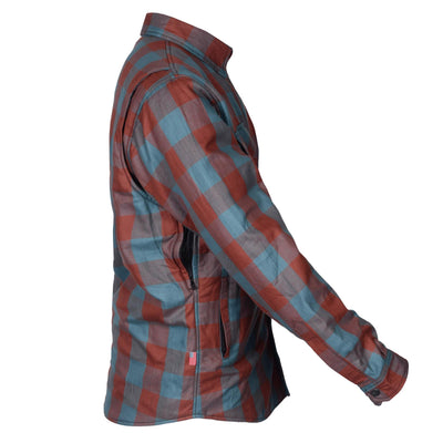 Protective Flannel Shirt with Pads "Teal Trail" - Light Brown and Teal Checkered