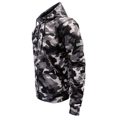 Protective SoftShell Unisex Camouflage Hoodie with Pads - "Grey Boomer"