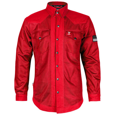 Protective Summer Mesh Shirt with Pads- Red Solid