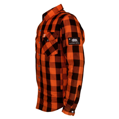 Protective Flannel Shirt with Pads "Autumn Blast" - Orange and Black Checkered