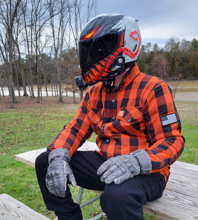 Protective Flannel Shirt with Pads "Autumn Blast" - Orange and Black Checkered