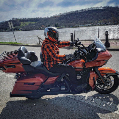 Protective Flannel Shirt with Pads "Autumn Blast" - Orange and Black Checkered