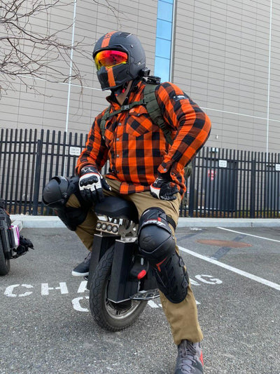 Protective Flannel Shirt with Pads "Autumn Blast" - Orange and Black Checkered