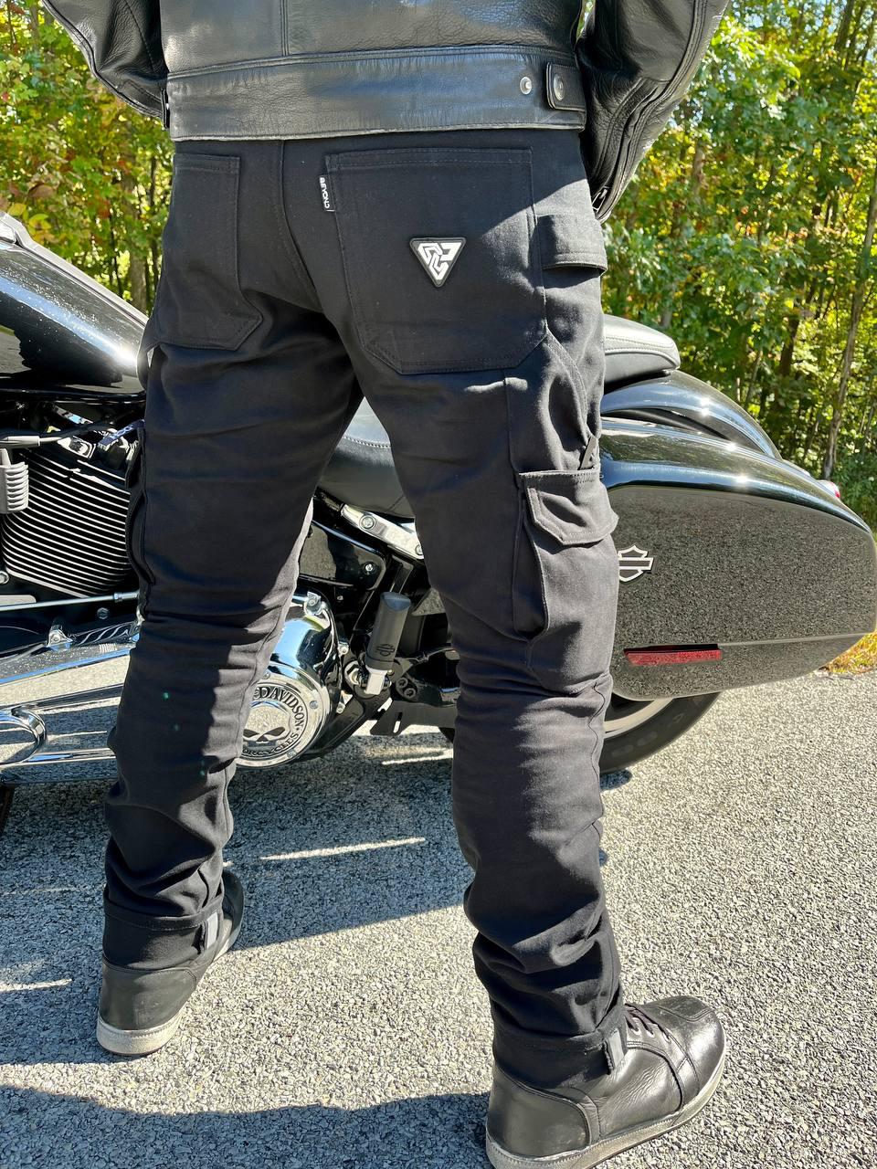 Straight Leg Cargo Pants with Pads - Black