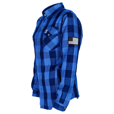 Protective Flannel Shirt with Pads for Women - Blue Checkered