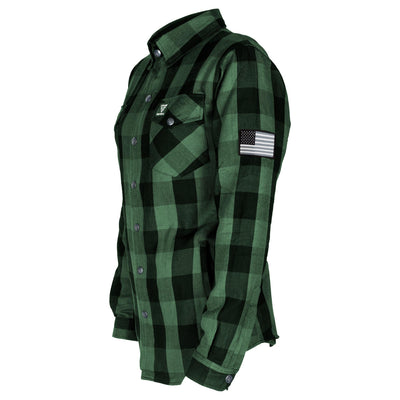 Protective Flannel Shirt with Pads for Women - Green Checkered