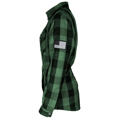 Protective Flannel Shirt with Pads for Women - Green Checkered