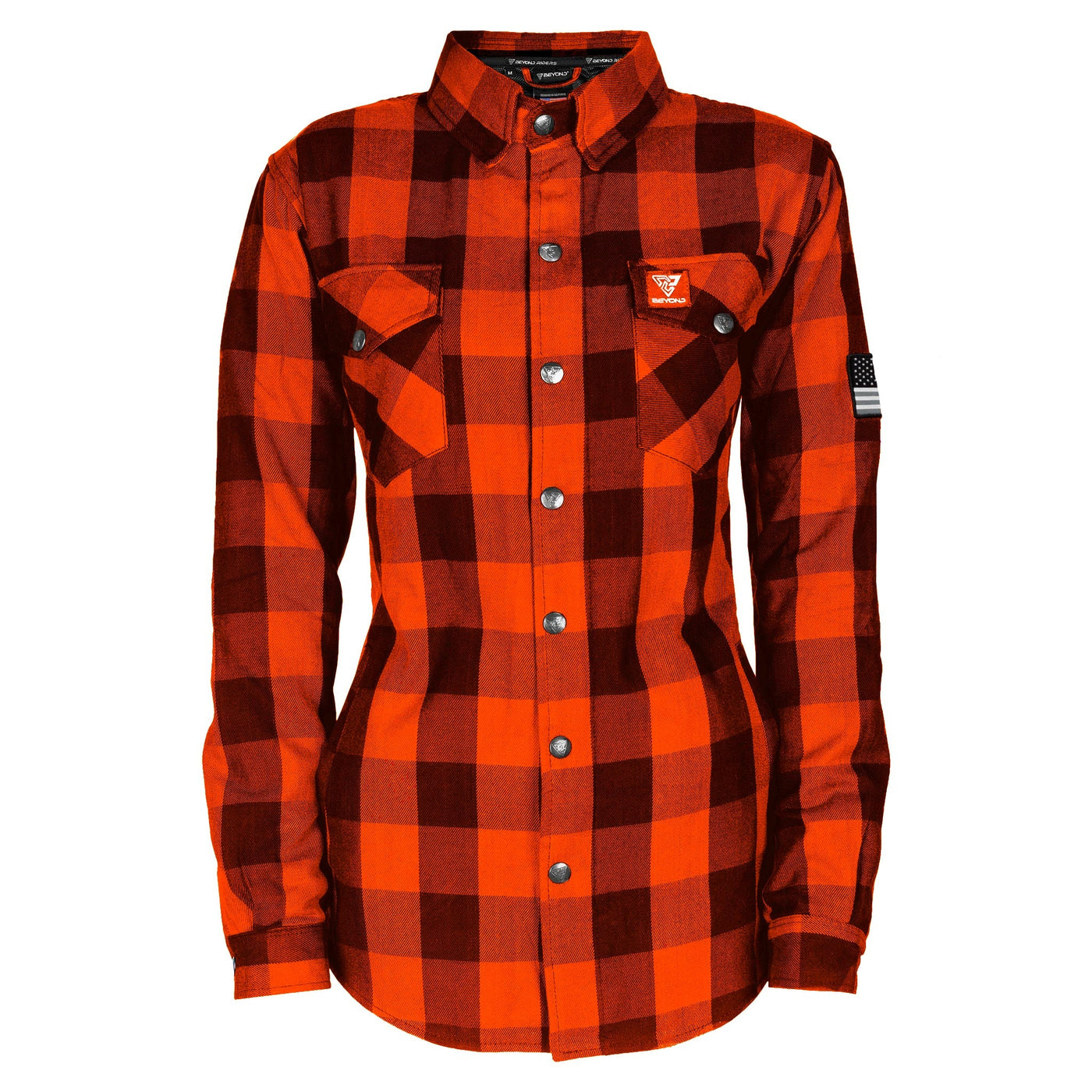 Protective Flannel Shirt with Pads for Women - Orange Checkered