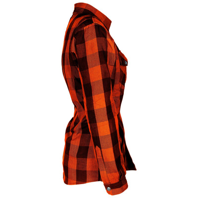 Protective Flannel Shirt with Pads for Women - Orange Checkered