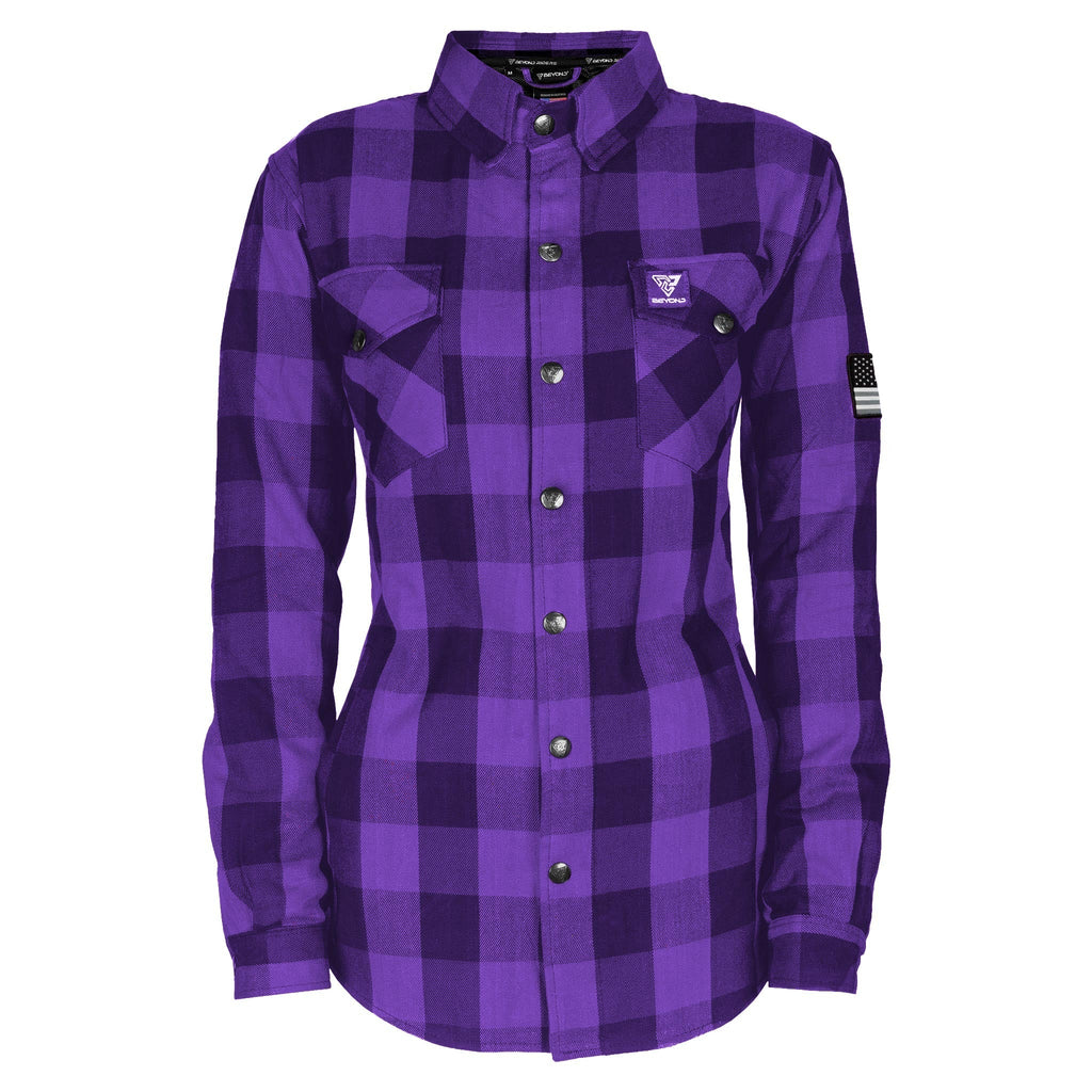 Protective Flannel Shirt with Pads for Women Purple Checkered