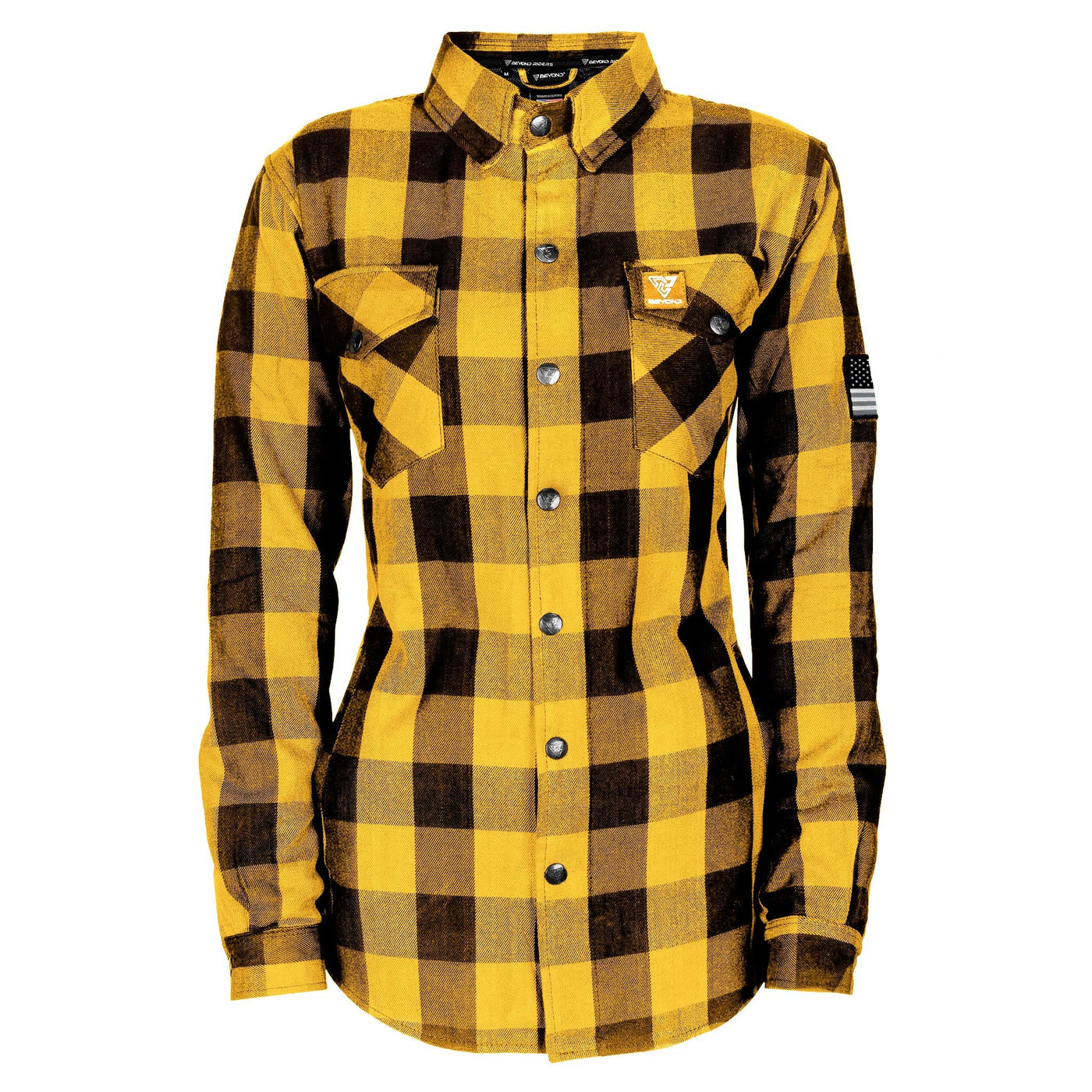 Protective Flannel Shirt with Pads for Women - Yellow and Black Checkered